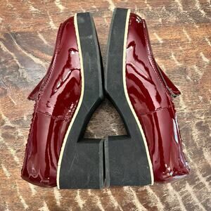 Eileen Fisher Burgundy Patent Leather Platform Loafers Block Heel Size 6.5 M